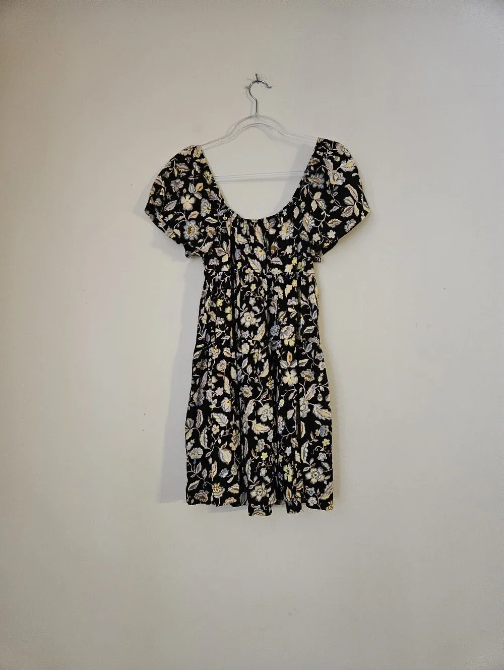 Old Navy Black Floral Puff-Sleeve Mini Dress, Size XS